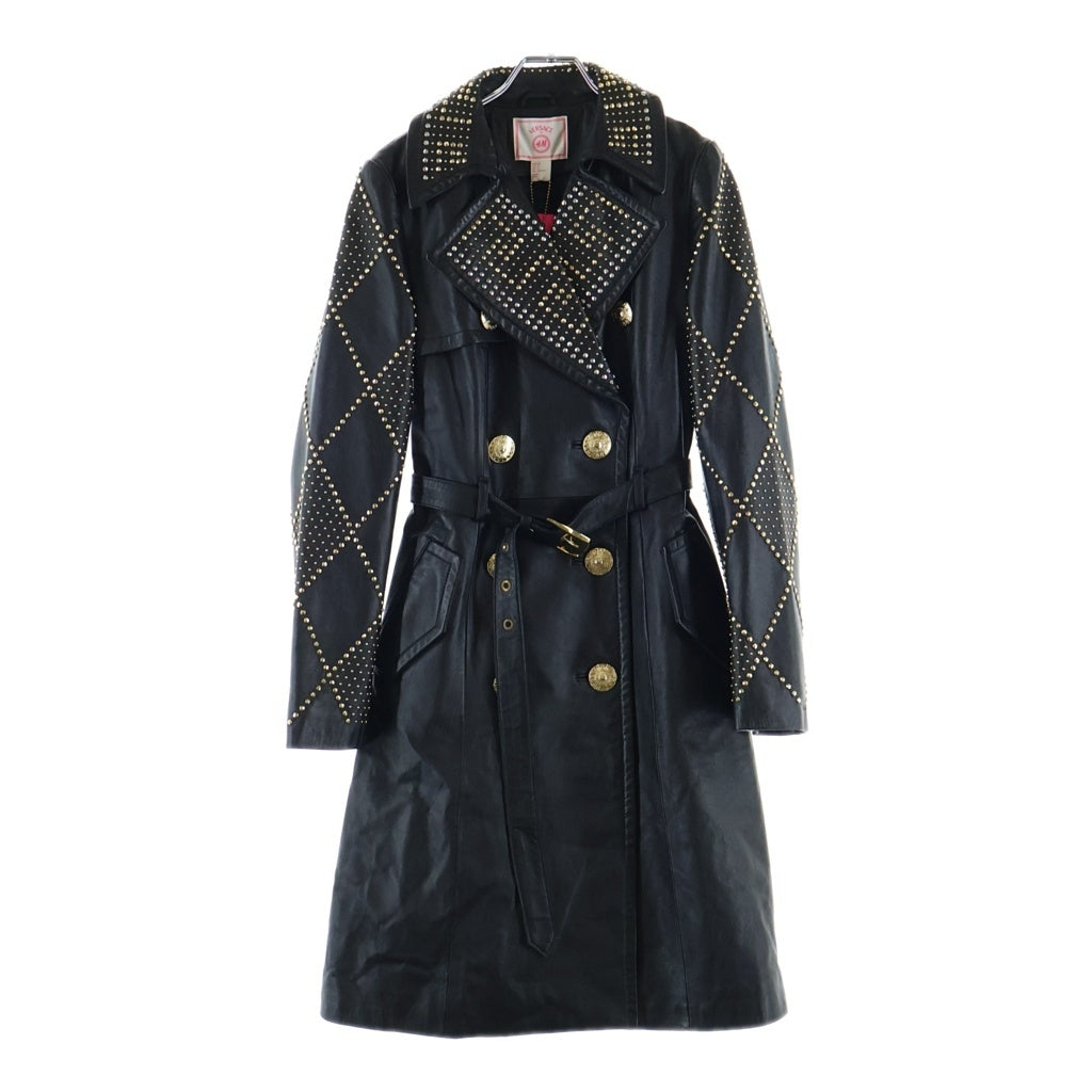 VERSACE(ヴェルサーチ) ×H&M Leather Long Coat スタッズ装飾 レザーロングコート ブラック レディース