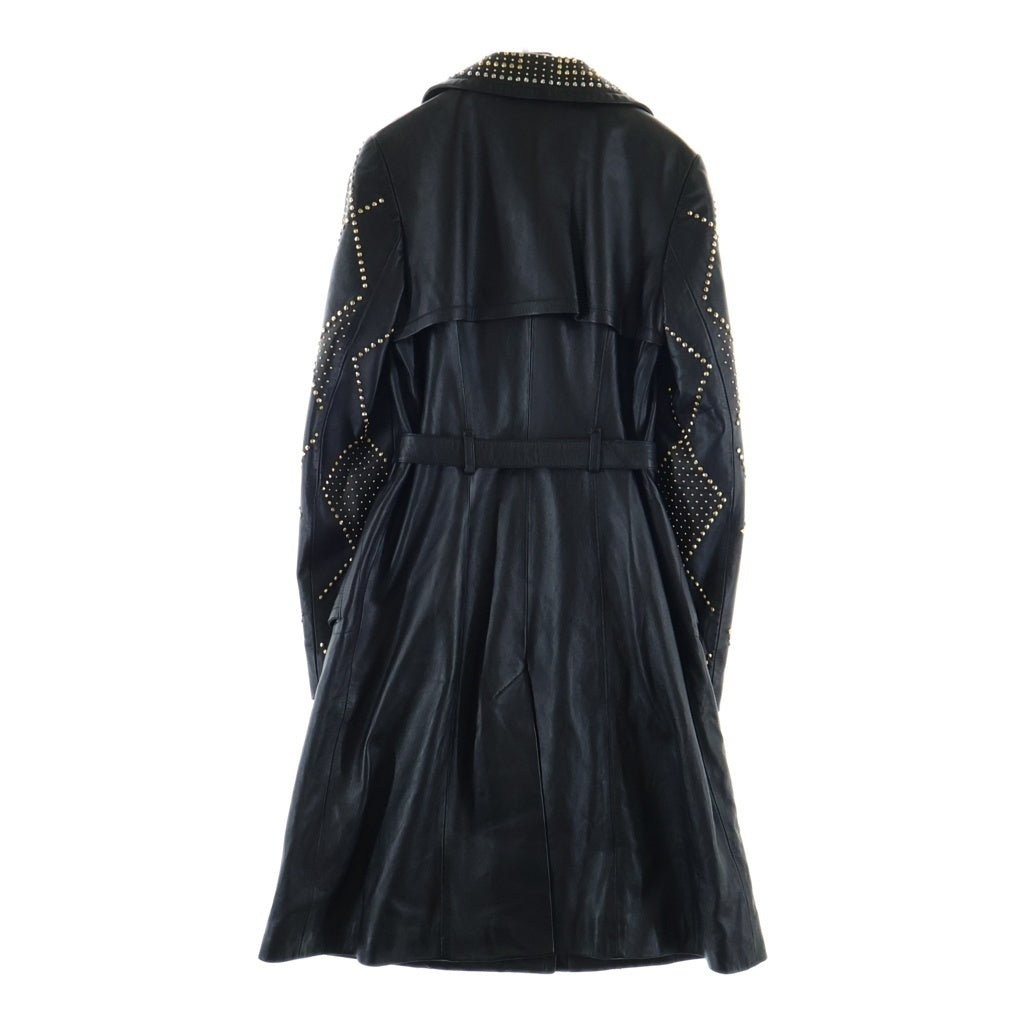 VERSACE(ヴェルサーチ) ×H&M Leather Long Coat スタッズ装飾 レザーロングコート ブラック レディース