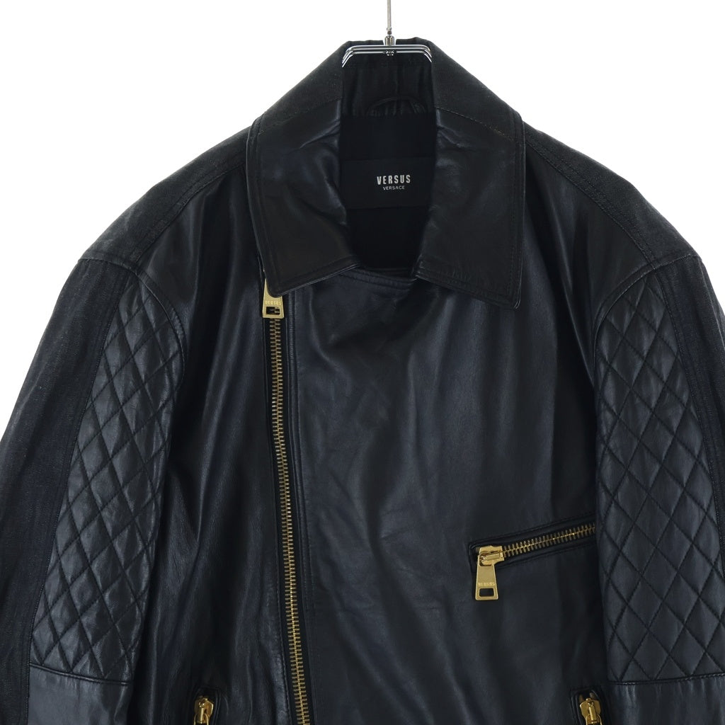 VERSACE(ヴェルサーチ) Double Riders Jacket デニム切替 ダブルライダースジャケット ブラック