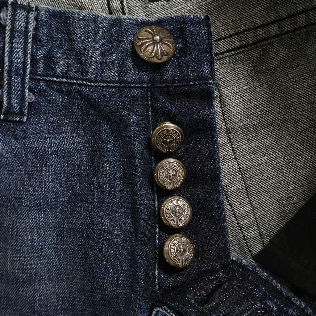 CHROME HEARTS(クロムハーツ) ×MATTY BOY 5PKT CHOMPER DENIM PANTS マッティボーイ チョンパー レザーパッチ クロスボール ボタンフライ デニムパンツ インディゴ