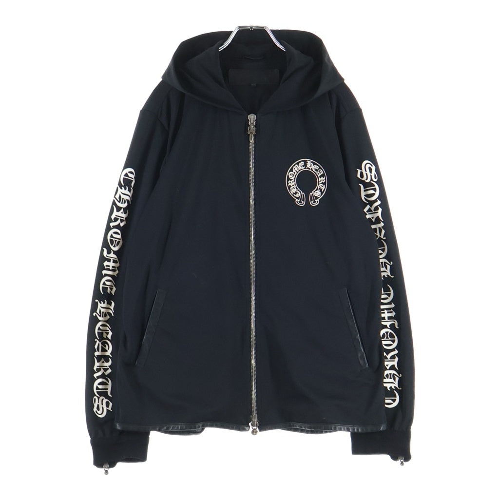 CHROME HEARTS(クロムハーツ) TRACK JACKET HOODIE #10ダガー カシミヤ レザー切替 メッシュジップアップパーカー フーディー トラックジャケット ブラック