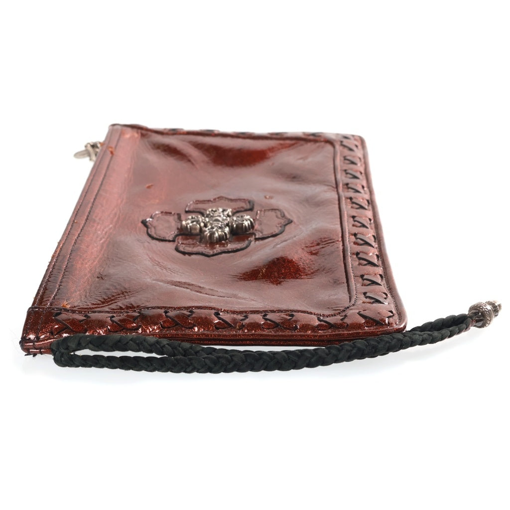 CHROME HEARTS(クロムハーツ) FLAT POUCH フィリグリープラス パテントレザー フラットポーチ セカンドバッグ ブラウン