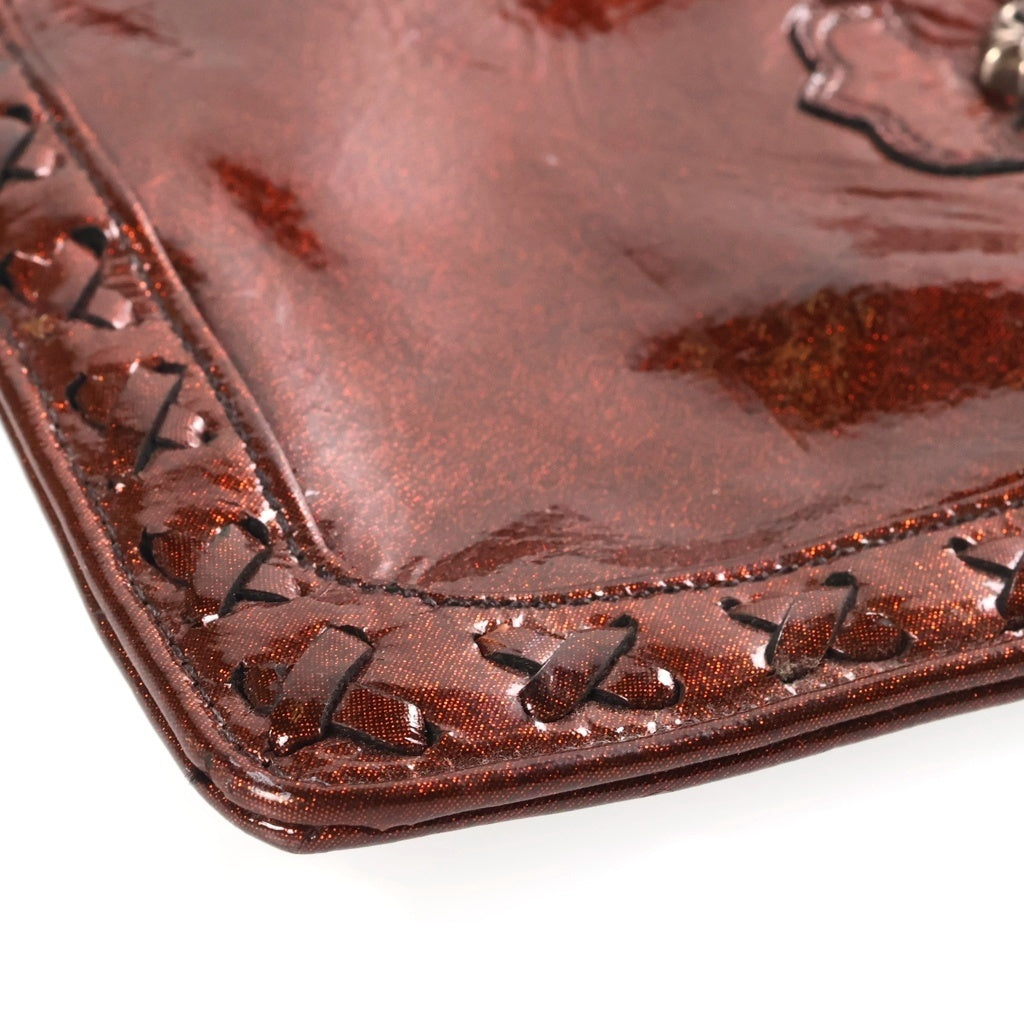CHROME HEARTS(クロムハーツ) FLAT POUCH フィリグリープラス パテントレザー フラットポーチ セカンドバッグ ブラウン