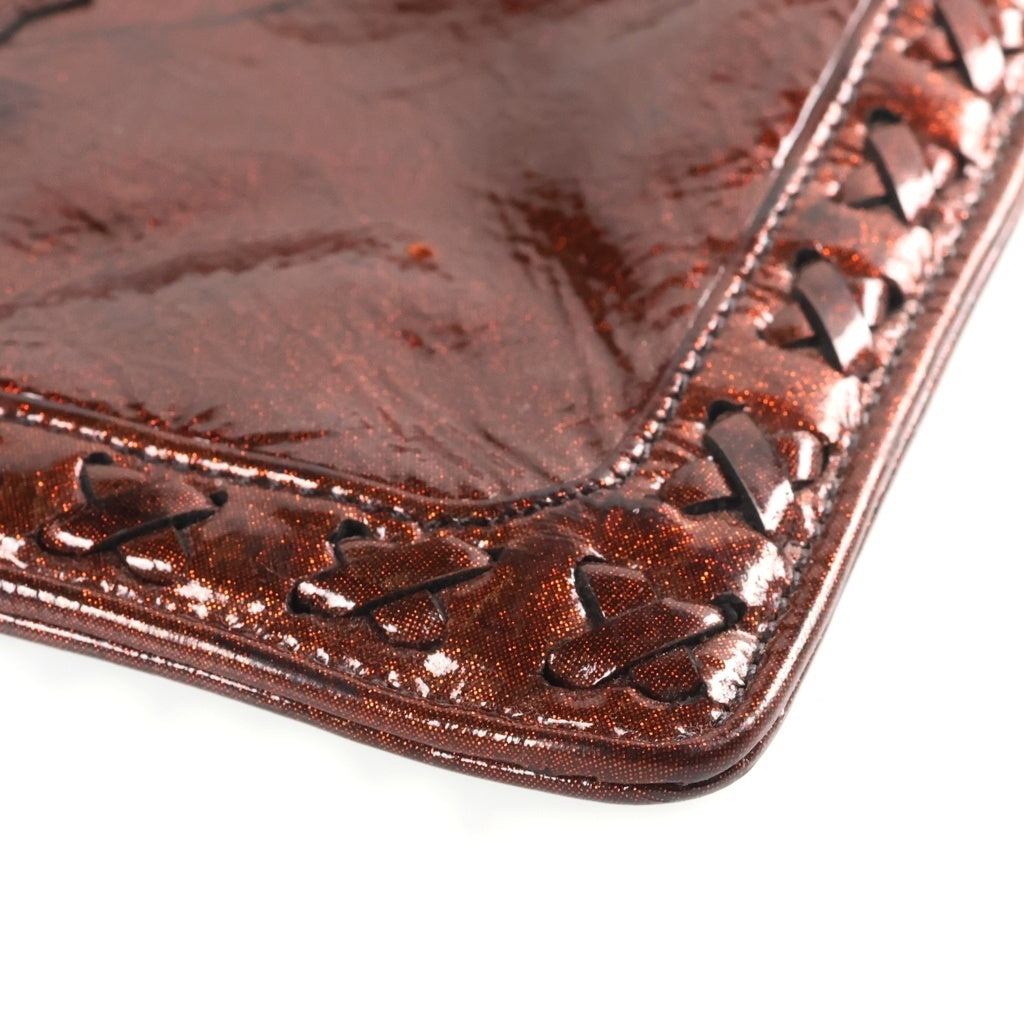 CHROME HEARTS(クロムハーツ) FLAT POUCH フィリグリープラス パテントレザー フラットポーチ セカンドバッグ ブラウン