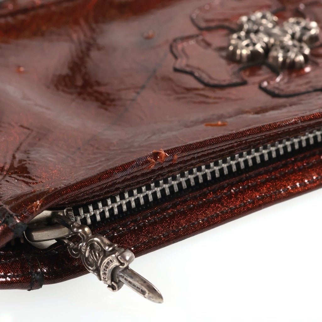 CHROME HEARTS(クロムハーツ) FLAT POUCH フィリグリープラス パテントレザー フラットポーチ セカンドバッグ ブラウン
