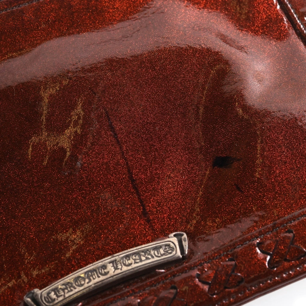 CHROME HEARTS(クロムハーツ) FLAT POUCH フィリグリープラス パテントレザー フラットポーチ セカンドバッグ ブラウン