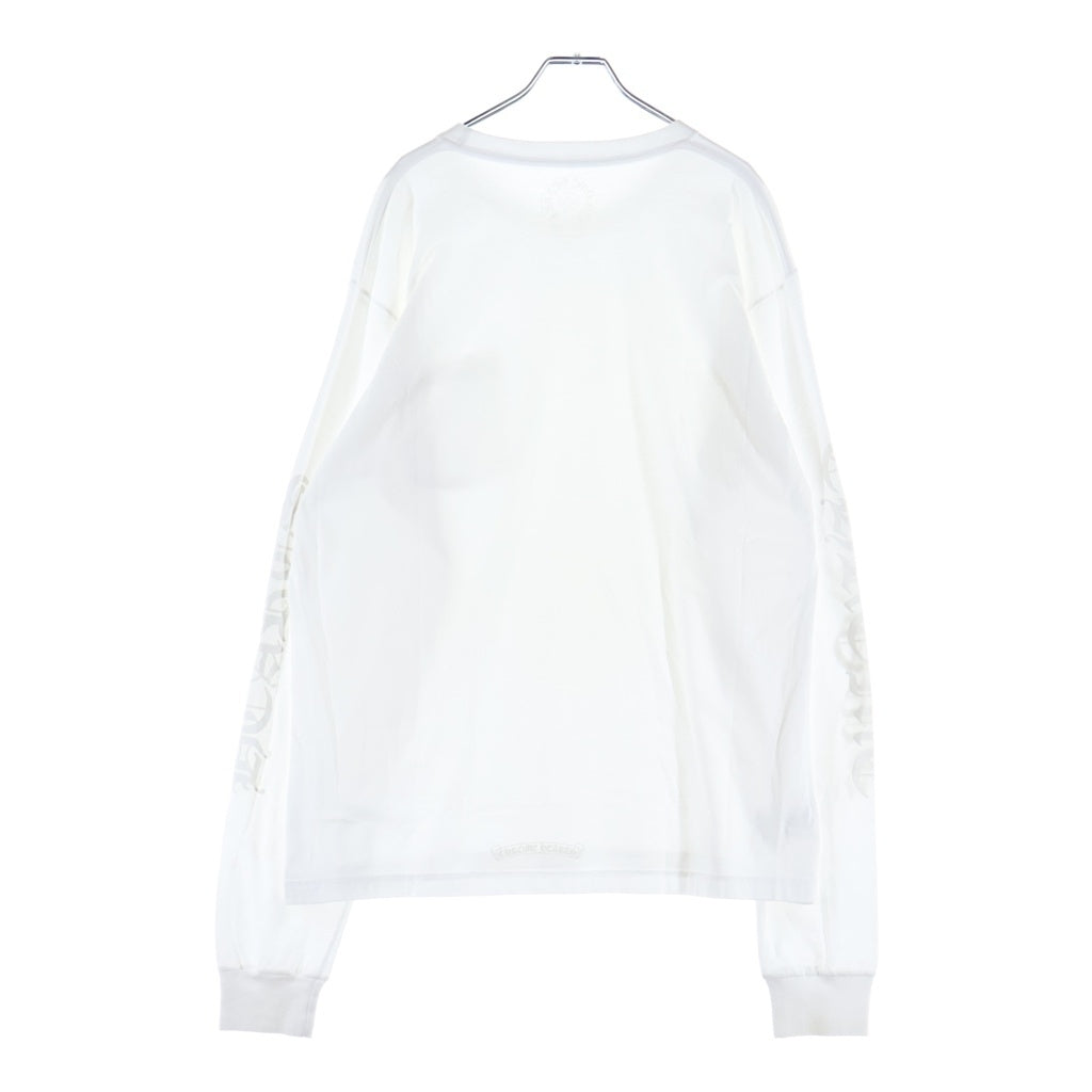 CHROME HEARTS(クロムハーツ) CH LS NECK LOGO ネックロゴプリント 袖ロゴ 長袖Tシャツ ロングスリーブカットソー ホワイト