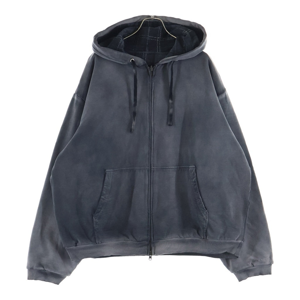 GUESS(ゲス) リバーシブル 裏地チェック ジップアップパーカー フーディー グレー M5BQ00-KBB40