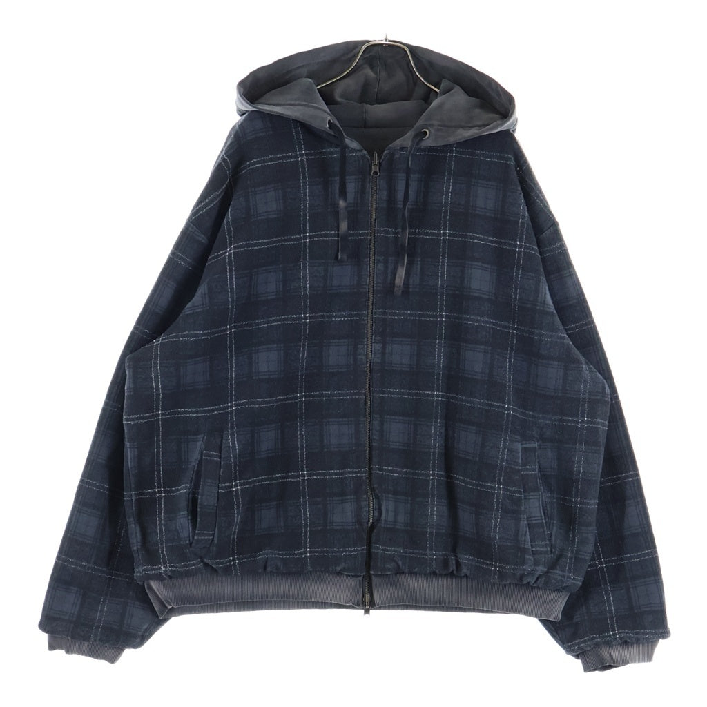 GUESS(ゲス) リバーシブル 裏地チェック ジップアップパーカー フーディー グレー M5BQ00-KBB40