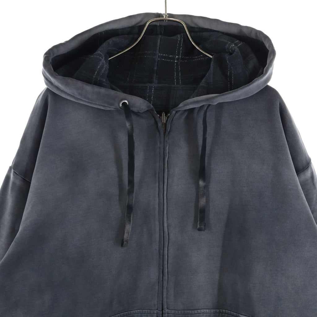 GUESS(ゲス) リバーシブル 裏地チェック ジップアップパーカー フーディー グレー M5BQ00-KBB40