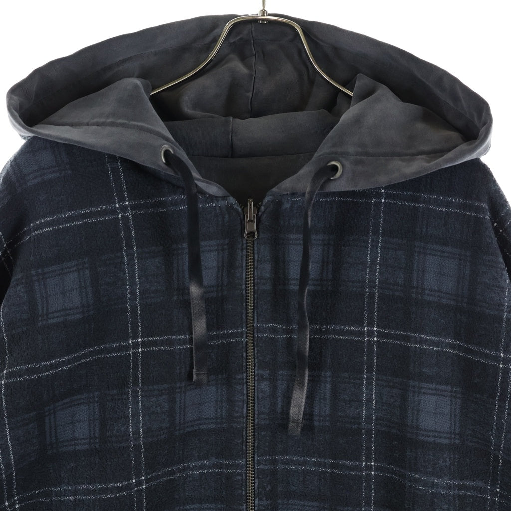 GUESS(ゲス) リバーシブル 裏地チェック ジップアップパーカー フーディー グレー M5BQ00-KBB40