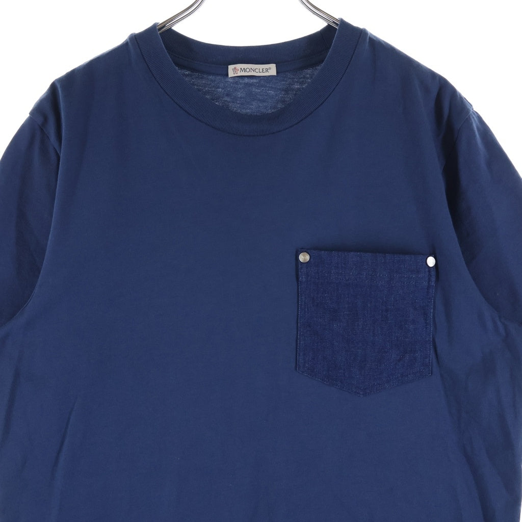 MONCLER(モンクレール) 25SS ロゴパッチ リベット ポケットデザイン クルーネック コットン 半袖Tシャツ ネイビー K10918C00039 89AKK