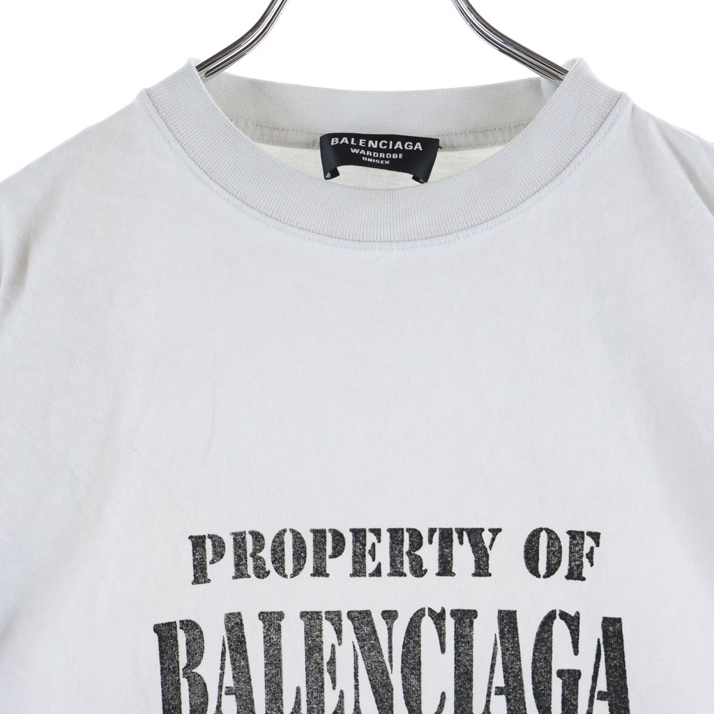 BALENCIAGA(バレンシアガ) 22AW Property T-Shirt フロントプリント クルーネック コットン 半袖Tシャツ ホワイト 641675 TMVH8