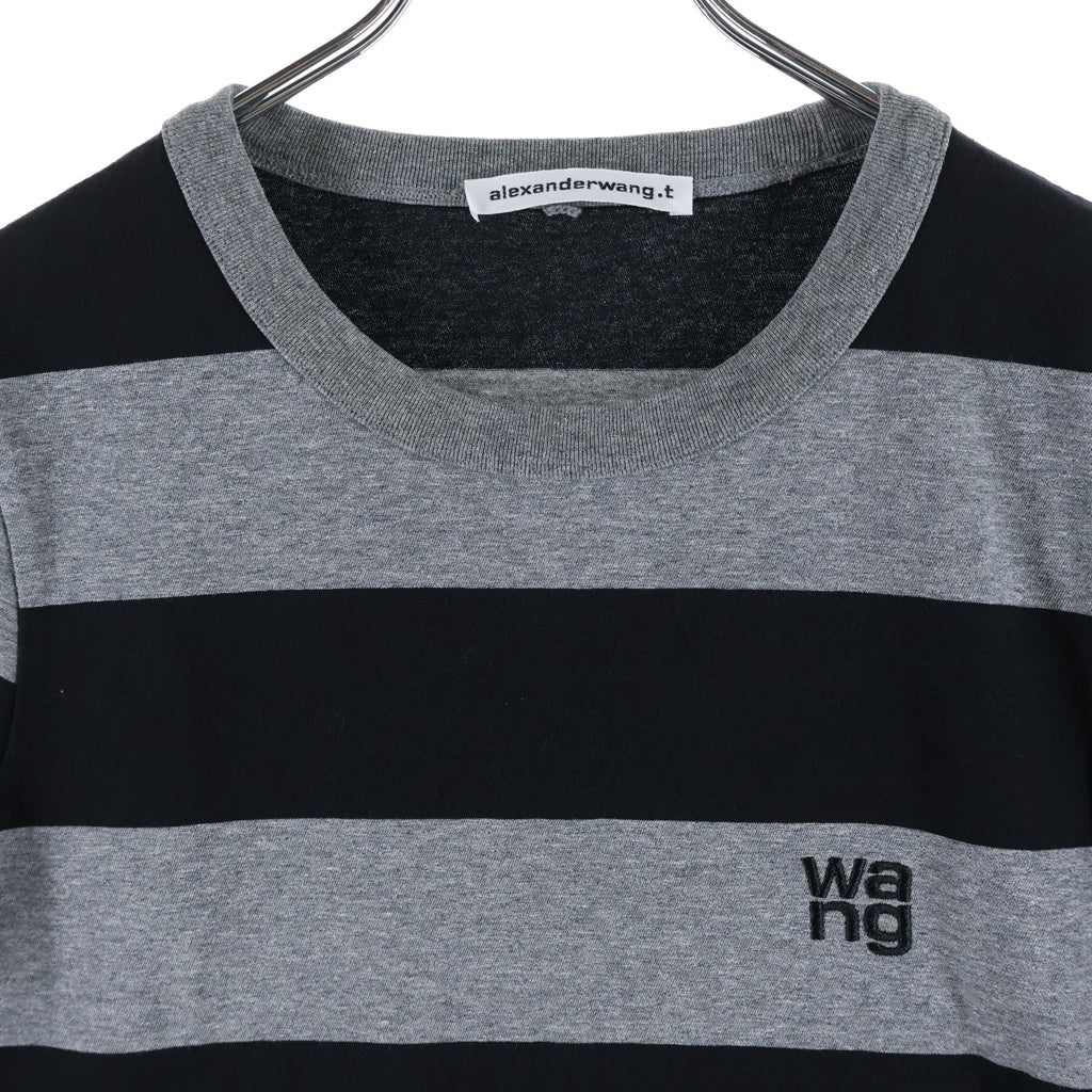 ALEXANDER WANG(アレキサンダーワン) T-Shirt ロゴ刺繍 ボーダー半袖Tシャツ グレー