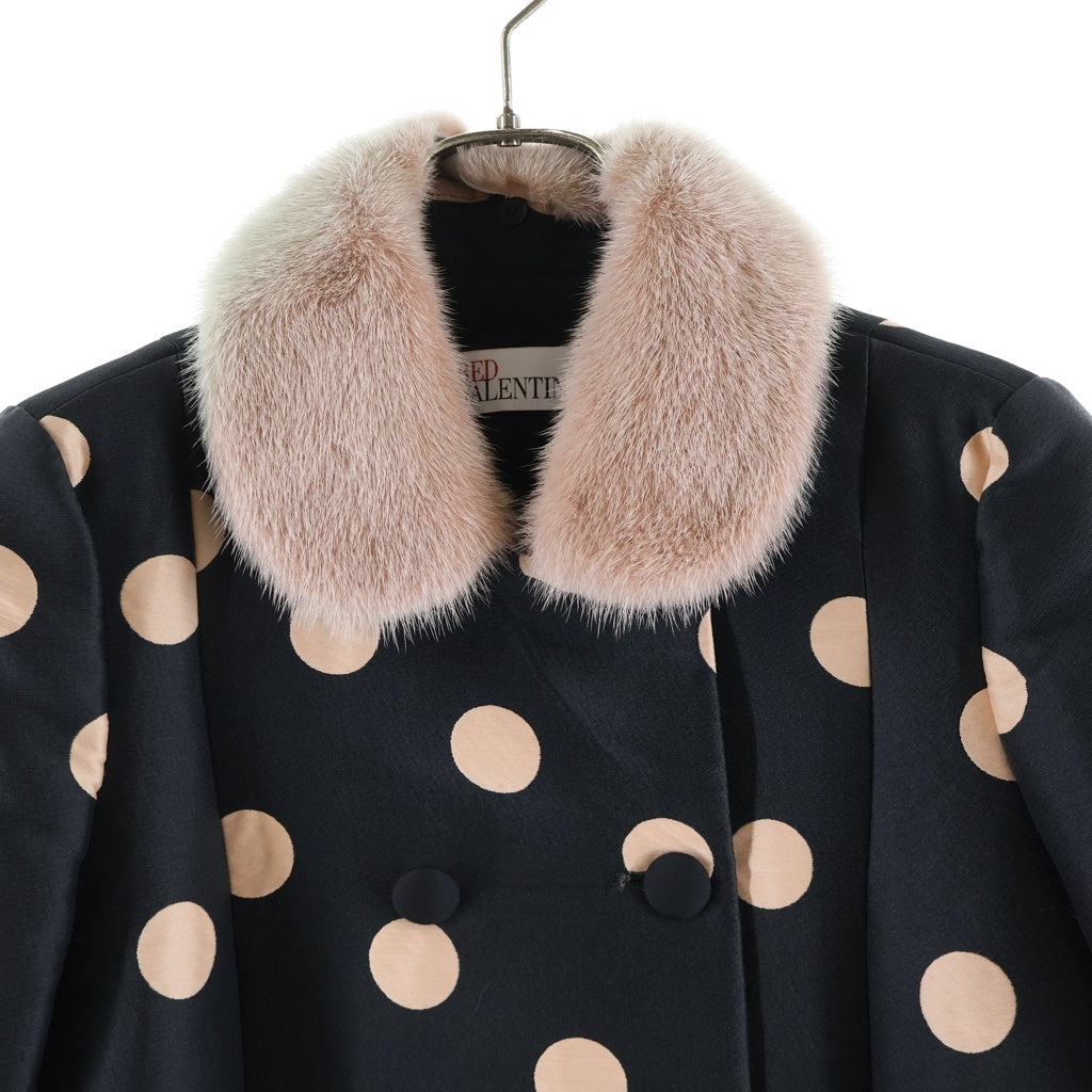 RED VALENTINO(レッド ヴァレンティノ) Polka Dot Double Breasted Coat ポルカドット ダブルブレストロングコート ブラック レディース IR3CA0101H3