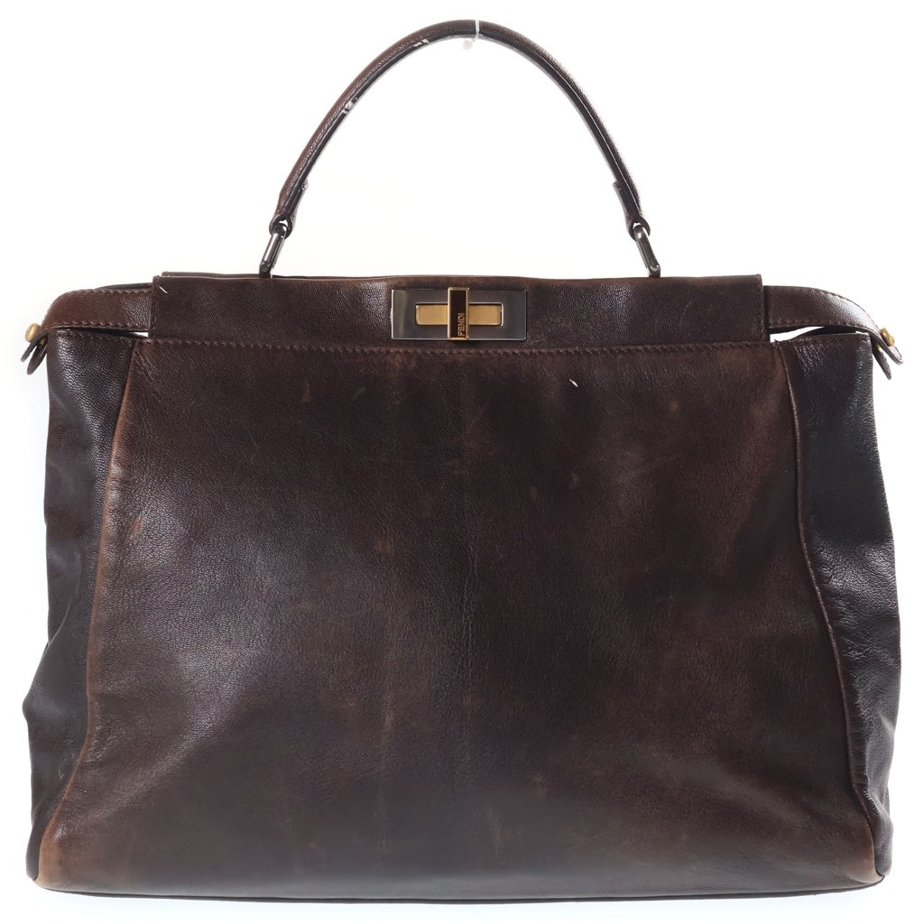 FENDI(フェンディ) PEEKABOO レザーハンドバッグ ブラウン 8BN210