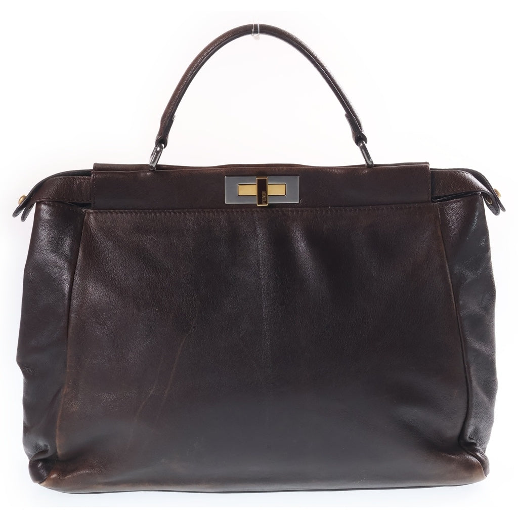 FENDI(フェンディ) PEEKABOO レザーハンドバッグ ブラウン 8BN210