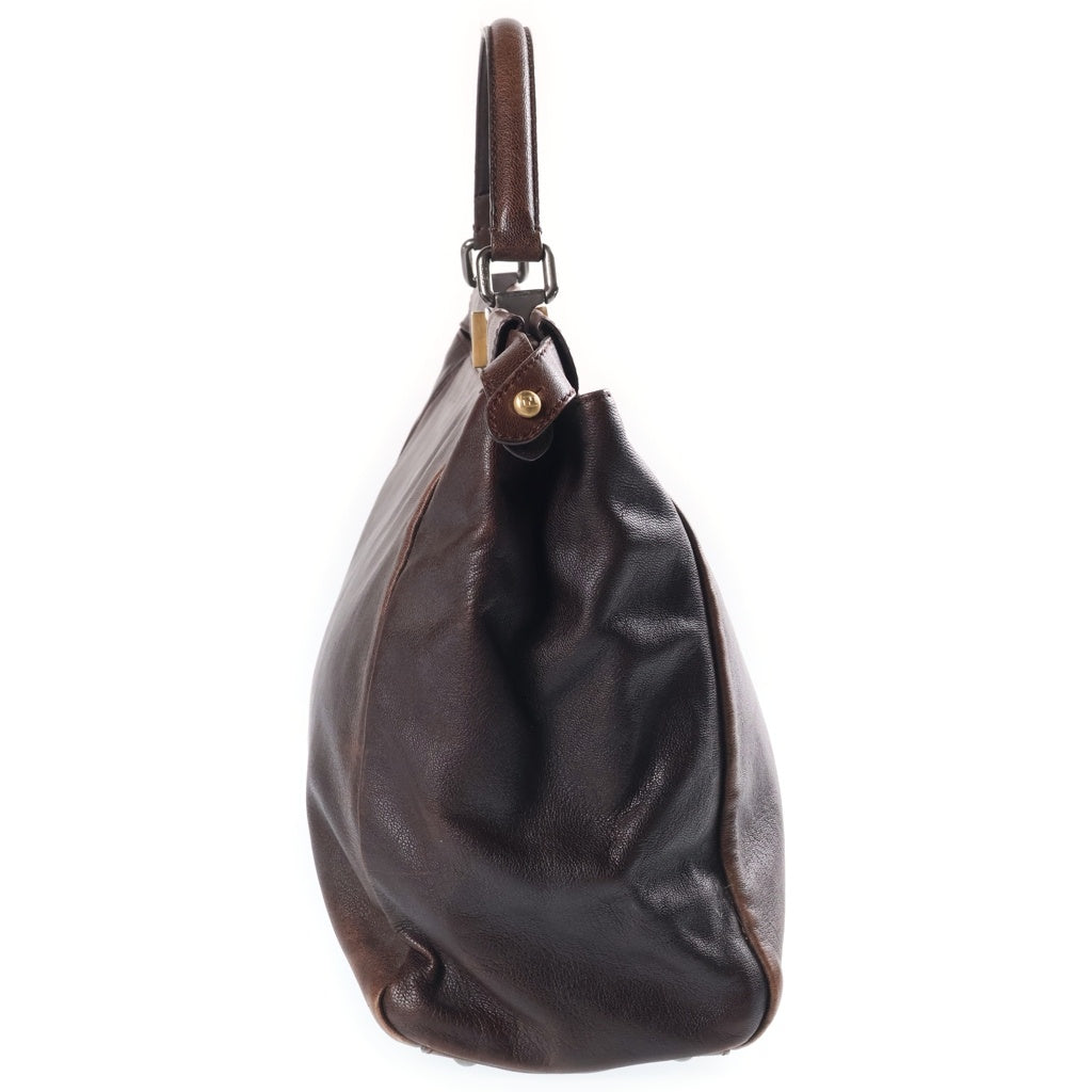FENDI(フェンディ) PEEKABOO レザーハンドバッグ ブラウン 8BN210