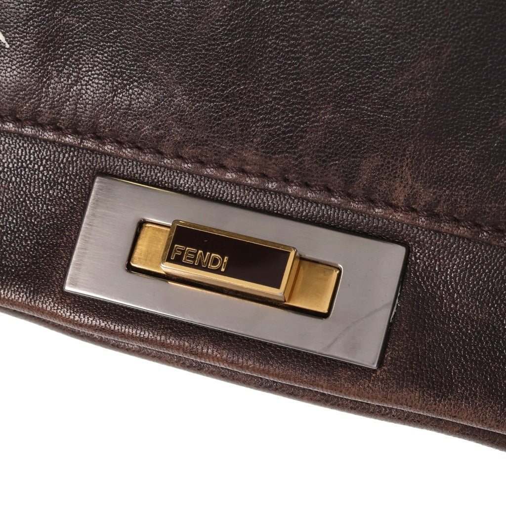 FENDI(フェンディ) PEEKABOO レザーハンドバッグ ブラウン 8BN210