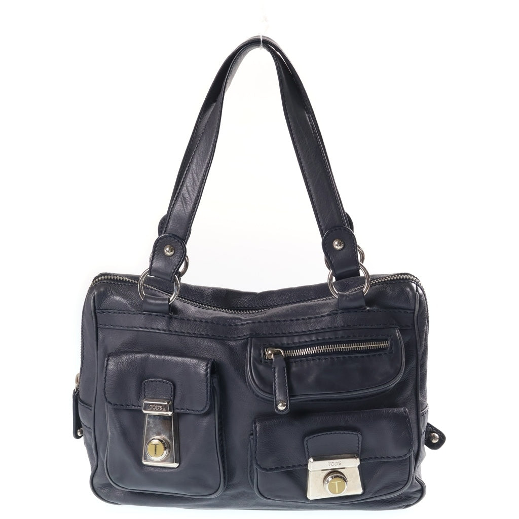 TOD'S(トッズ) Leather Bag マルチポケット レザーハンドバッグ ネイビー レディース