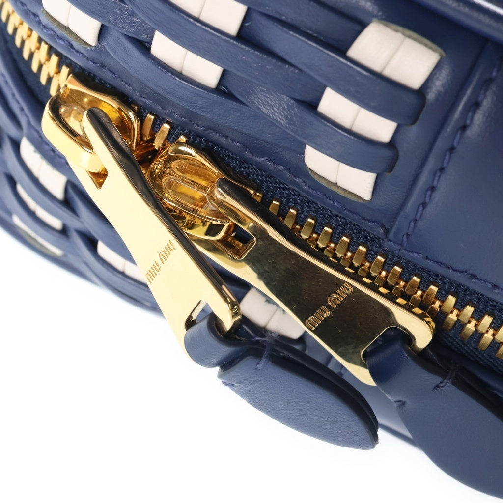 miumiu(ミュウミュウ) BEAU ボー イントレチャート レザートップ ハンドルバッグ ネイビー 5BB172 レディース