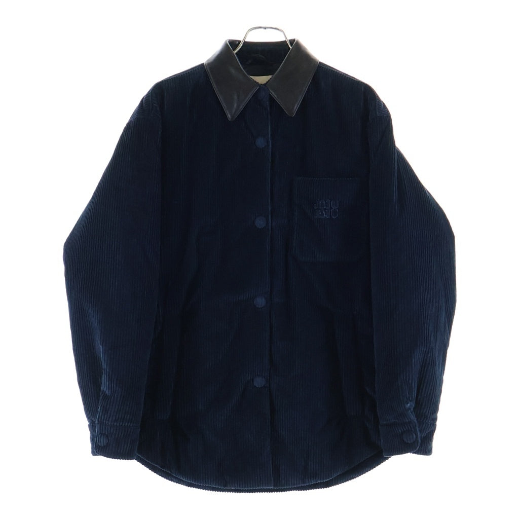 miumiu(ミュウミュウ) 25AW 襟ナッパレザー コーデュロイ 中綿シャツジャケット ネイビー/ブラック ML1322