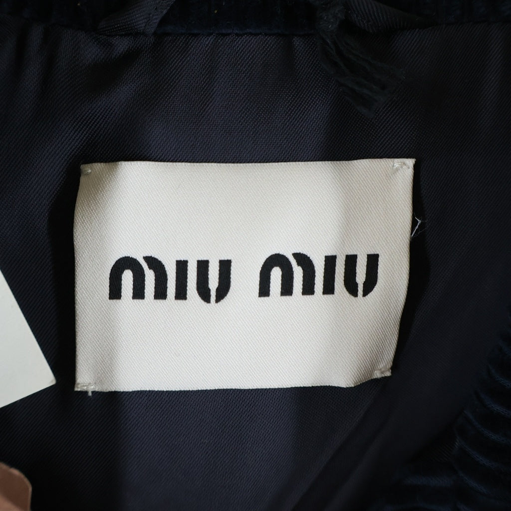 miumiu(ミュウミュウ) 25AW 襟ナッパレザー コーデュロイ 中綿シャツジャケット ネイビー/ブラック ML1322