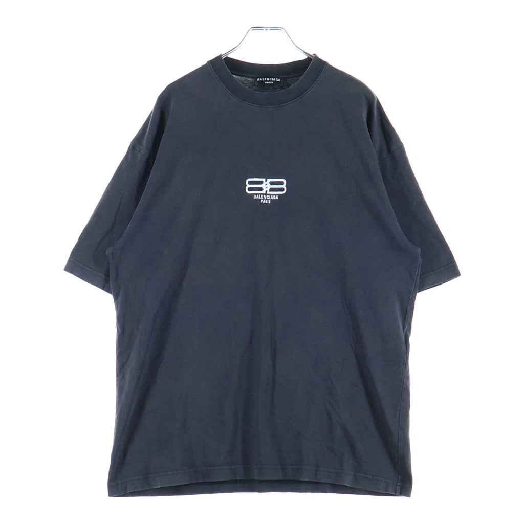 BALENCIAGA(バレンシアガ) 22AW BB PARIS ICON LOGO TEE ロゴエンブロイダリー クルーネック コットン 半袖Tシャツ カットソー ブラック 612966 TMVG7