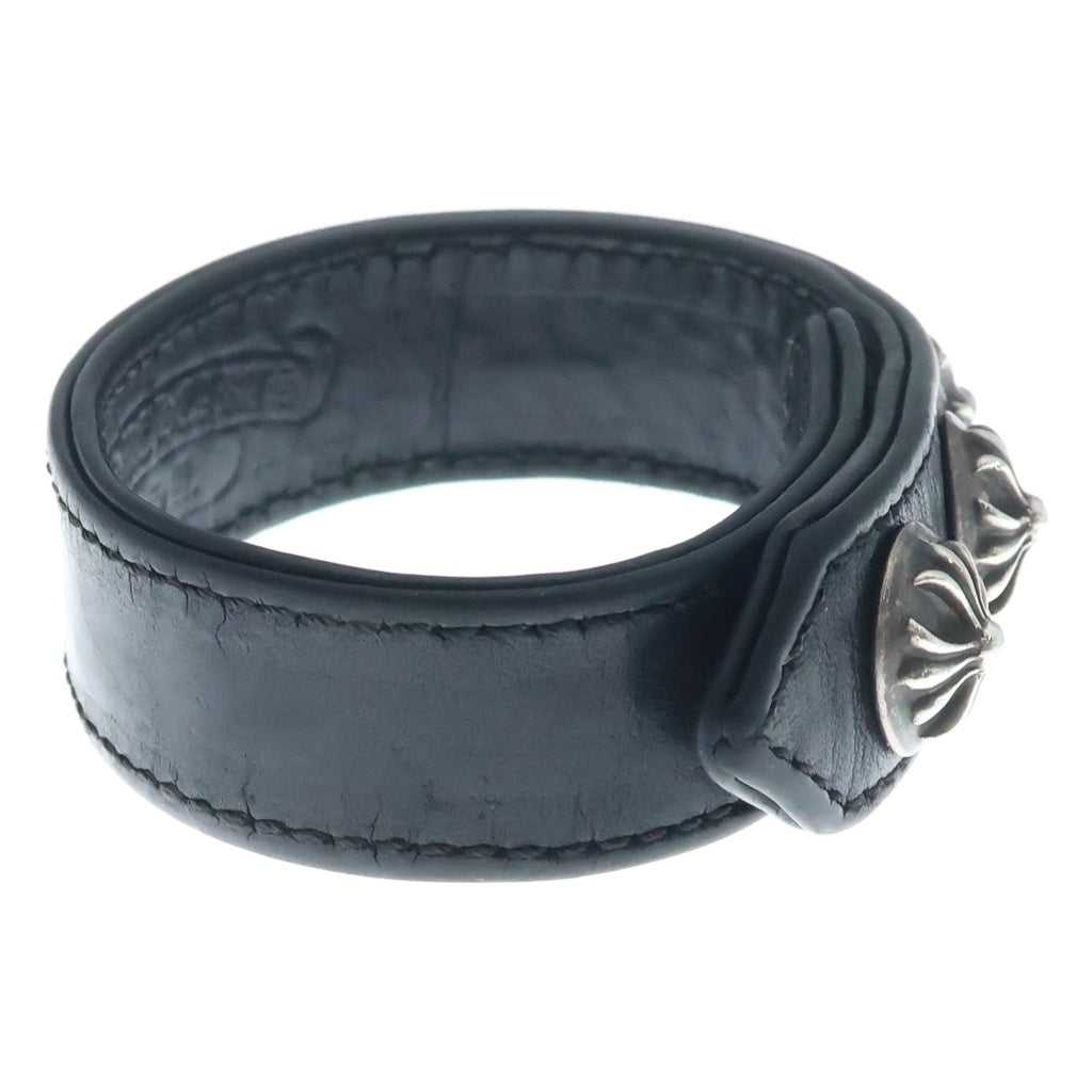 CHROME HEARTS(クロムハーツ) 3BTN 2SNP クロスボール 3ボタン2スナップ レザーブレスレット ブラック/シルバー BCA123