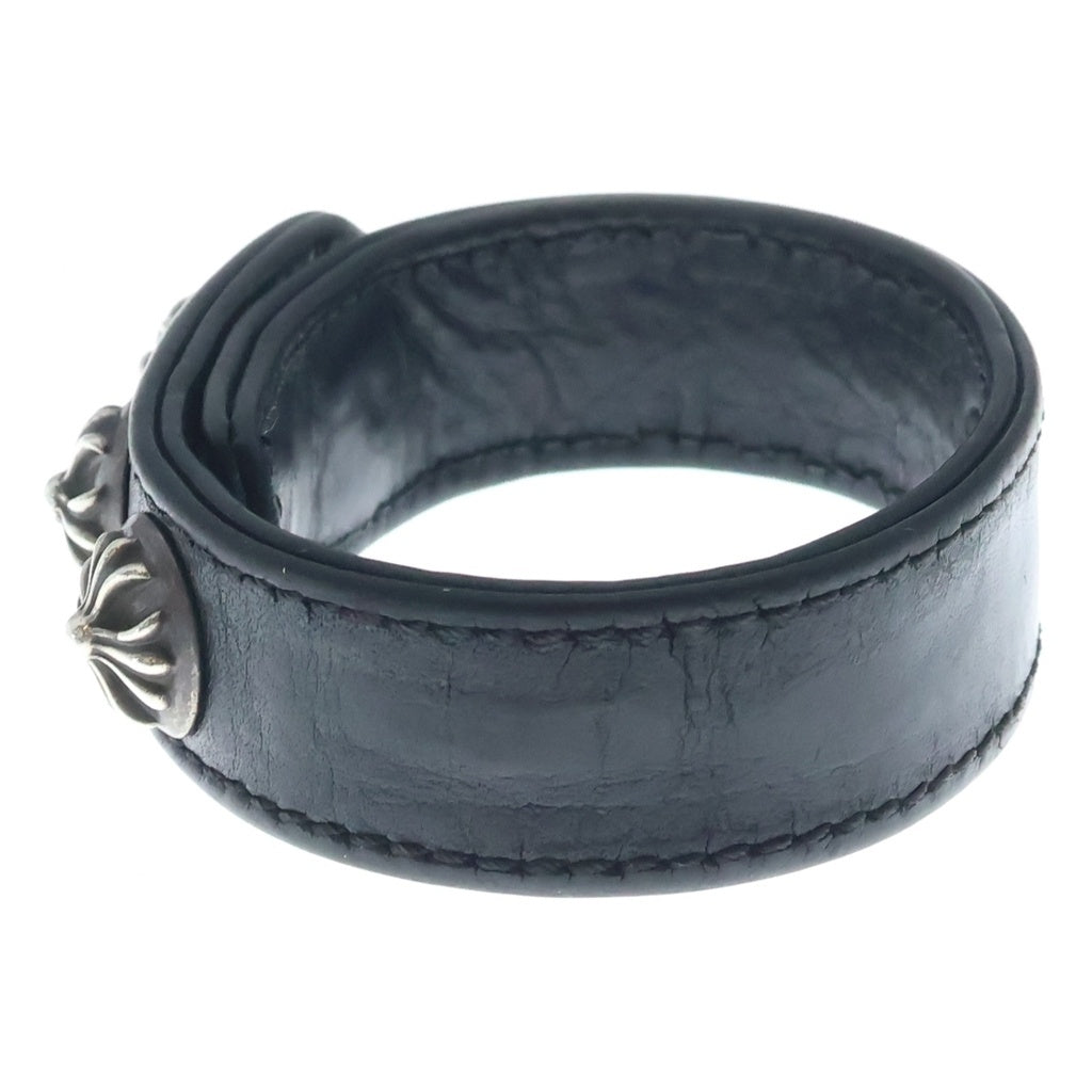 CHROME HEARTS(クロムハーツ) 3BTN 2SNP クロスボール 3ボタン2スナップ レザーブレスレット ブラック/シルバー BCA123