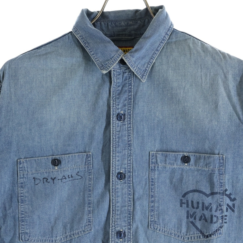 HUMAN MADE(ヒューマンメイド) Military Chambray Shirt ミリタリーシャンブレーシャツ長袖デニムシャツ インディゴ HM31SH006