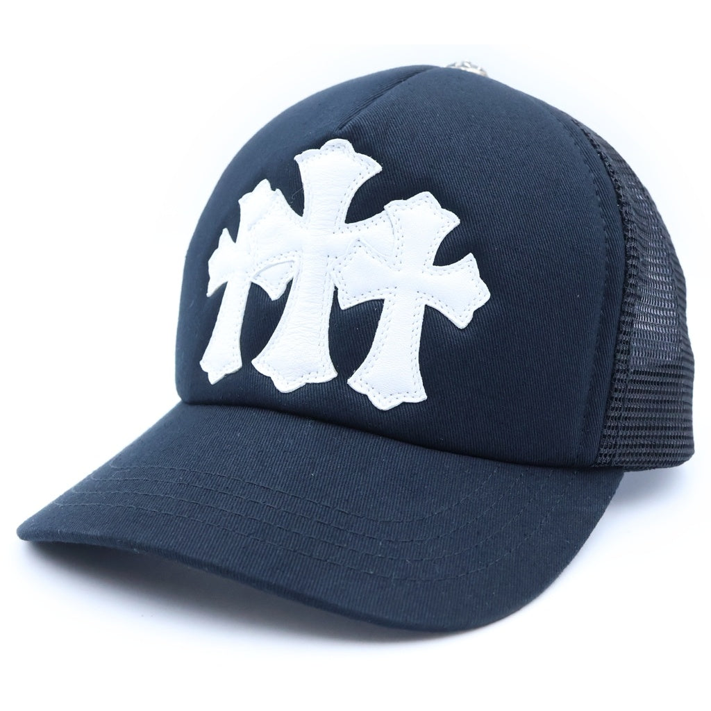 CHROME HEARTS(クロムハーツ) TRUCKER CAP 3セメタリー レザークロスパッチ メッシュトラッカーキャップ 帽子 ブラック/ホワイト