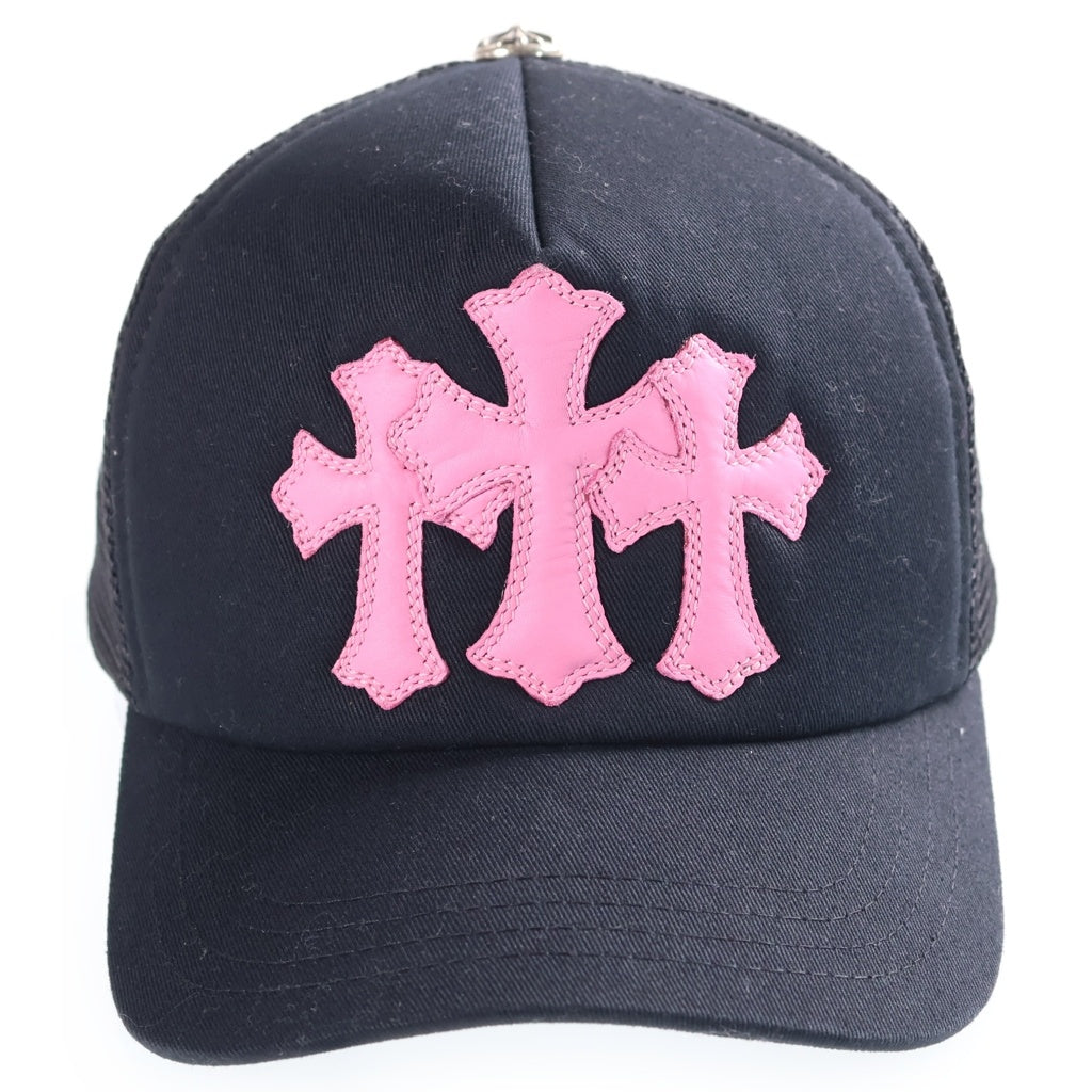 CHROME HEARTS(クロムハーツ) TRUCKER CAP 3セメタリー レザークロスパッチ メッシュトラッカーキャップ 帽子 ブラック/ピンク