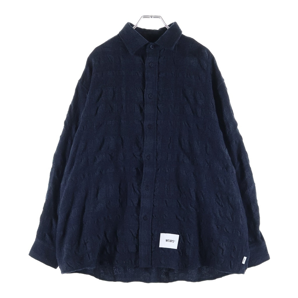 WTAPS(ダブルタップス) 24AW TXT LS / WOCT. TWILL. TEXTILE 千鳥格子 ウール長袖チェックシャツ ネイビー 242WVDT-SHM04