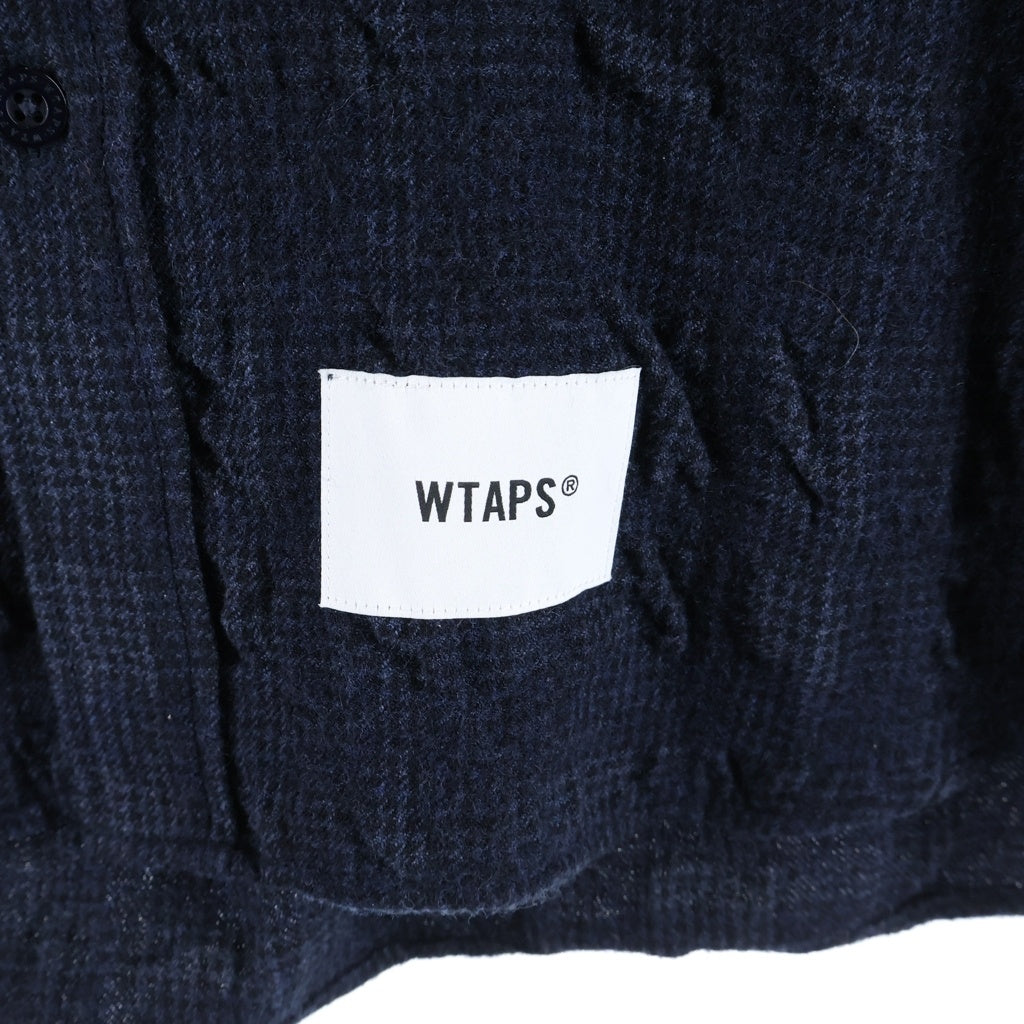 WTAPS(ダブルタップス) 24AW TXT LS / WOCT. TWILL. TEXTILE 千鳥格子 ウール長袖チェックシャツ ネイビー 242WVDT-SHM04