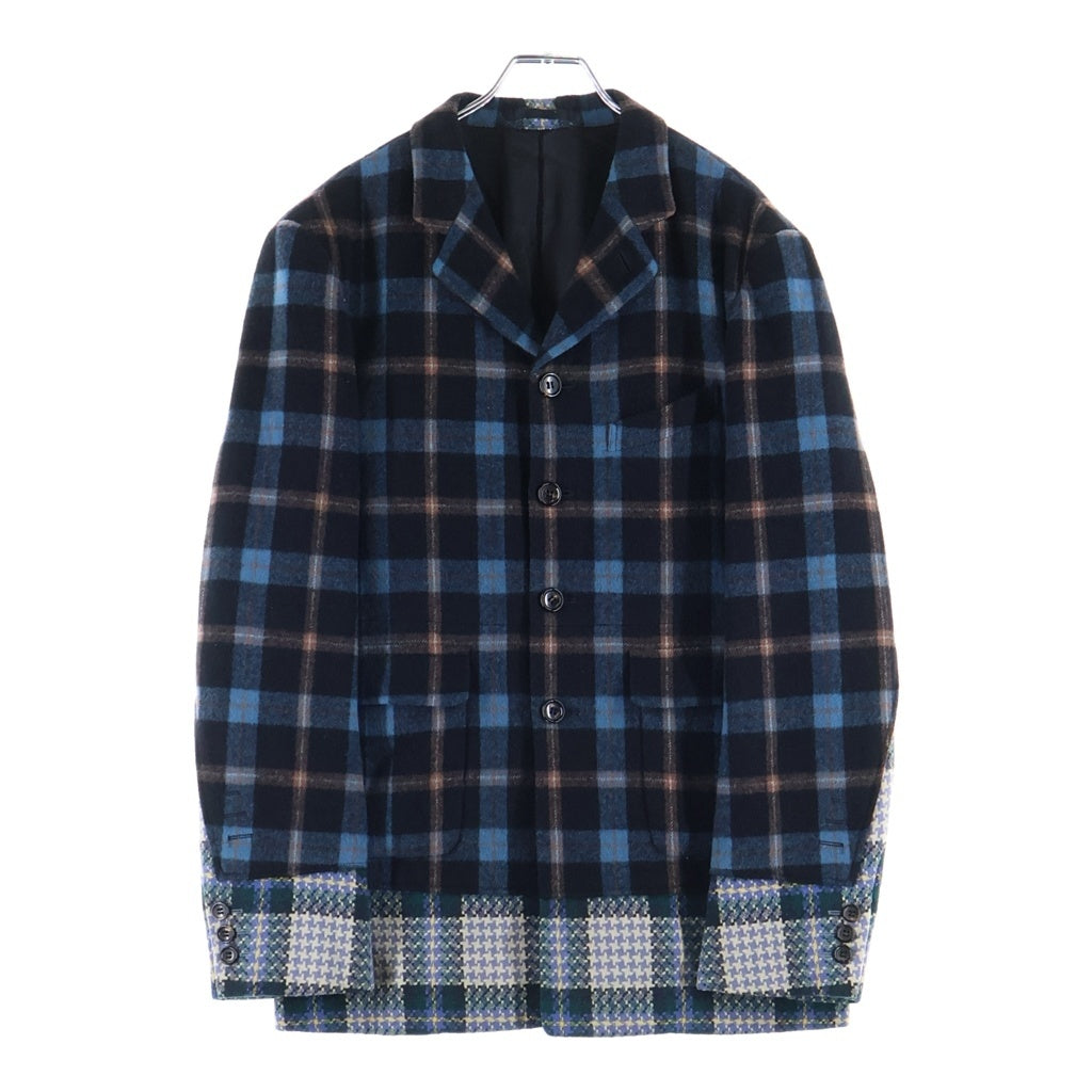 COMME des GARCONS HOMME PLUS(コムデギャルソンオムプリュス) 00AW 4B Wool Jacket ウールチェック ドッキングロックジャケット ブルー PJ-04015S