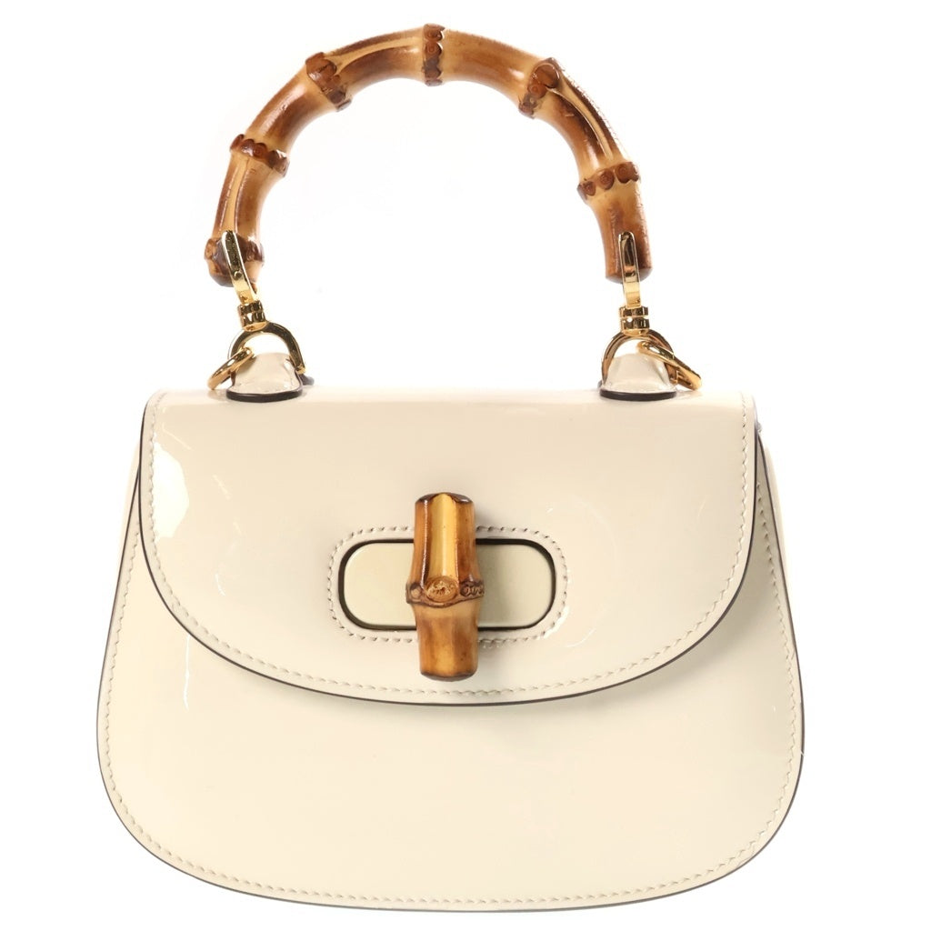 GUCCI(グッチ) 1947 Bamboo Shuolder Bag バンブー パテントレザー チェーンショルダーバッグ ハンドバッグ ベージュ レディース