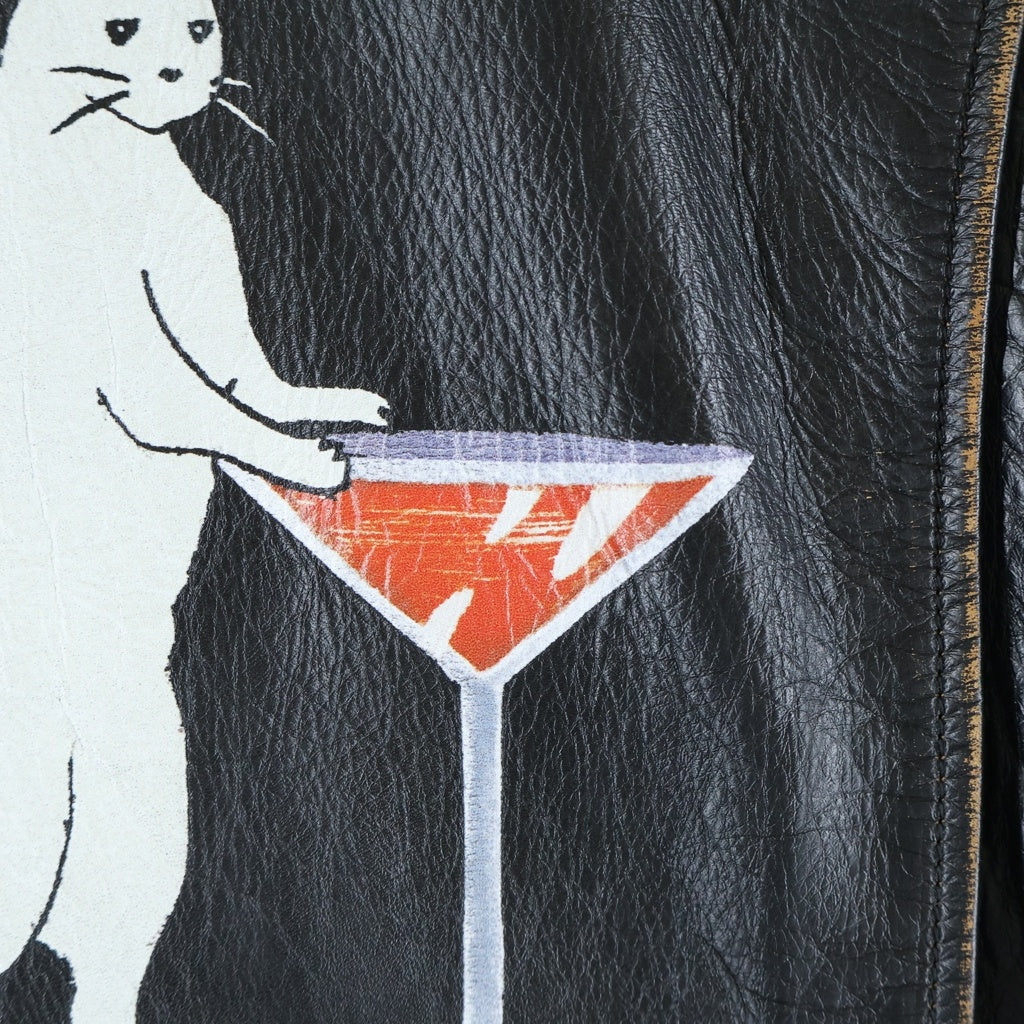 SAINT LAURENT PARIS(サンローランパリ) 17AW MOTORCYCLE JACKET CAT&COCKTAIL ダメージ加工 カーフレザー モータサイクル ダブルライダースジャケット ブラック レディース 483165 Y5RD2
