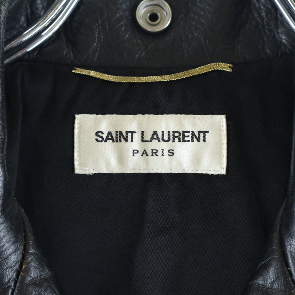 SAINT LAURENT PARIS(サンローランパリ) 17AW MOTORCYCLE JACKET CAT&COCKTAIL ダメージ加工 カーフレザー モータサイクル ダブルライダースジャケット ブラック レディース 483165 Y5RD2