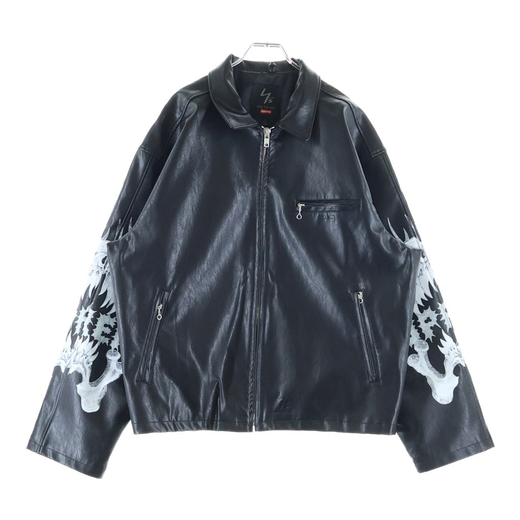 SUPREME(シュプリーム) 25AW ×Y's by Yohji Yamamoto Leather Jacket ワイズ ヨウジヤマモト プリントデザイン ジップアップ レザー ジャケット ブラック