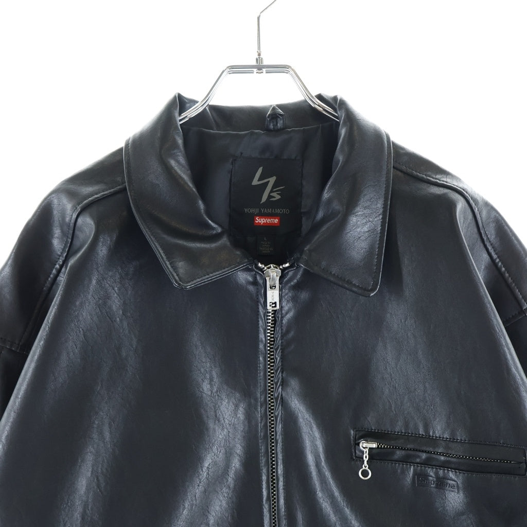 SUPREME(シュプリーム) 25AW ×Y's by Yohji Yamamoto Leather Jacket ワイズ ヨウジヤマモト プリントデザイン ジップアップ レザー ジャケット ブラック