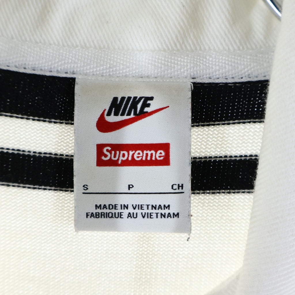 SUPREME(シュプリーム) 25SS ×NIKE Stripe Rugby ナイキ ロゴエンブロイダリー ストライプ レギュラーカラー 長袖シャツ ブラック/ホワイト