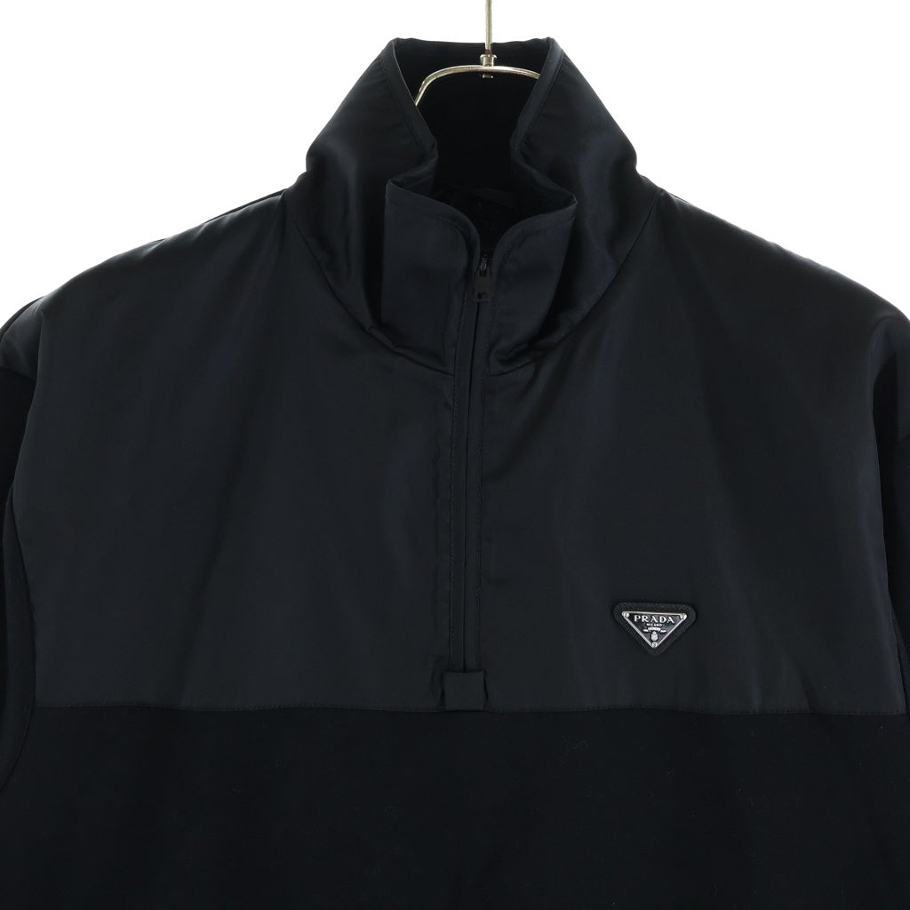 PRADA(プラダ) Re-Nylon Sweatshirt リナイロン トライアングルロゴ ハーフジップスウェットトレーナー ブラック UJL20D