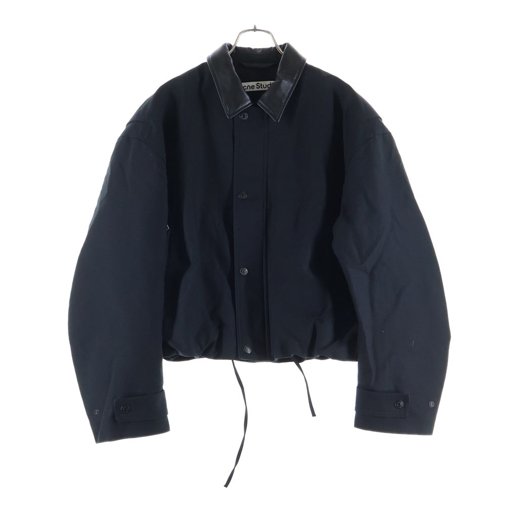 Acne Studios(アクネ ストゥディオズ) TWILL BOMBER JACKET レザー切り替え ジップアップ ツイル ボンバージャケット ブラック FN-MN-OUTW001243