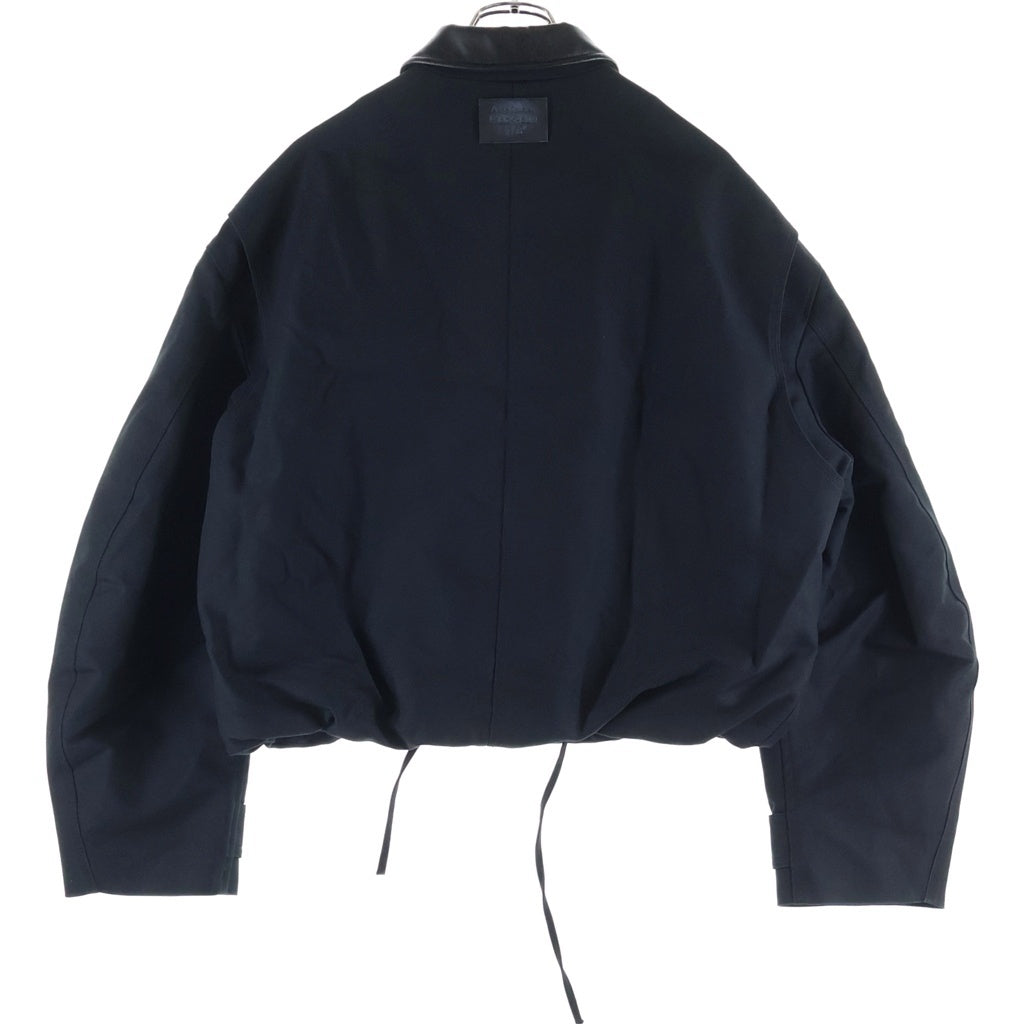 Acne Studios(アクネ ストゥディオズ) TWILL BOMBER JACKET レザー切り替え ジップアップ ツイル ボンバージャケット ブラック FN-MN-OUTW001243