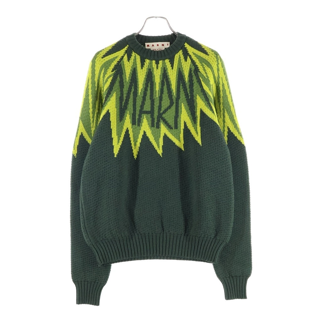 MARNI(マルニ) 24SS FIRE ISLAND LOGO ファイアー アイランド ラウンドネック セーター グリーン/イエロー GCMG0363Q0 UFWH16
