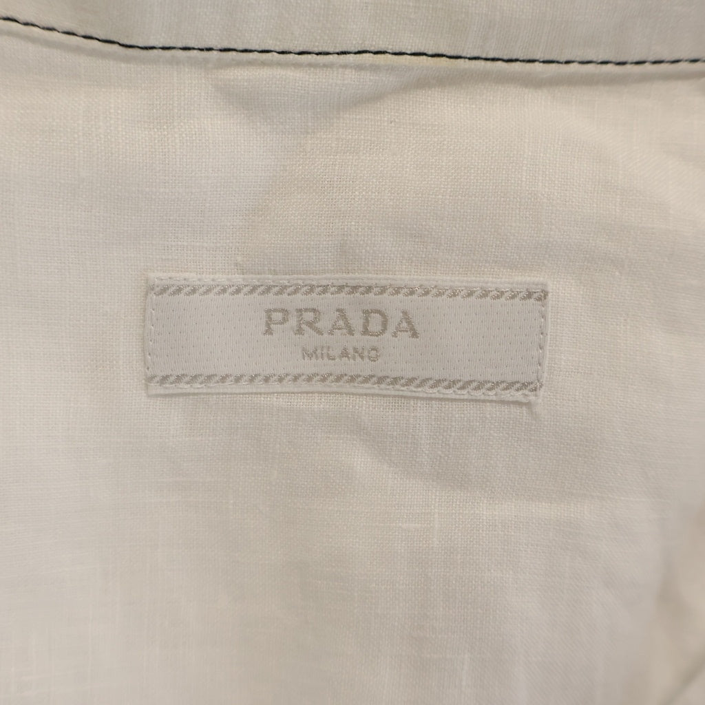 PRADA(プラダ) トライアングルロゴ ステッチオープンカラー 長袖シャツ UCN441 ホワイト