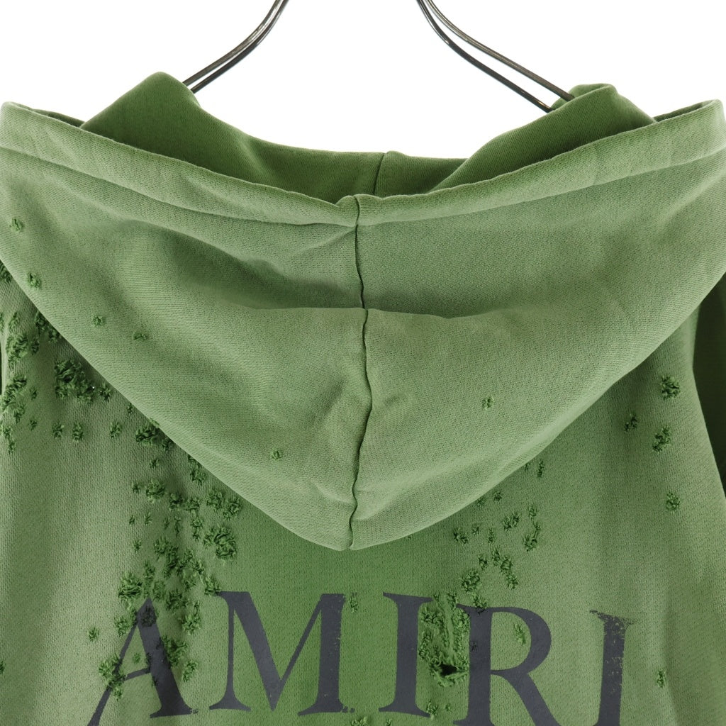 AMIRI(アミリ) MAロゴ ショットガン加工 ダメージ フルジップパーカー スウェットパーカー グリーン SRAMJYHD1002SMRBCO12
