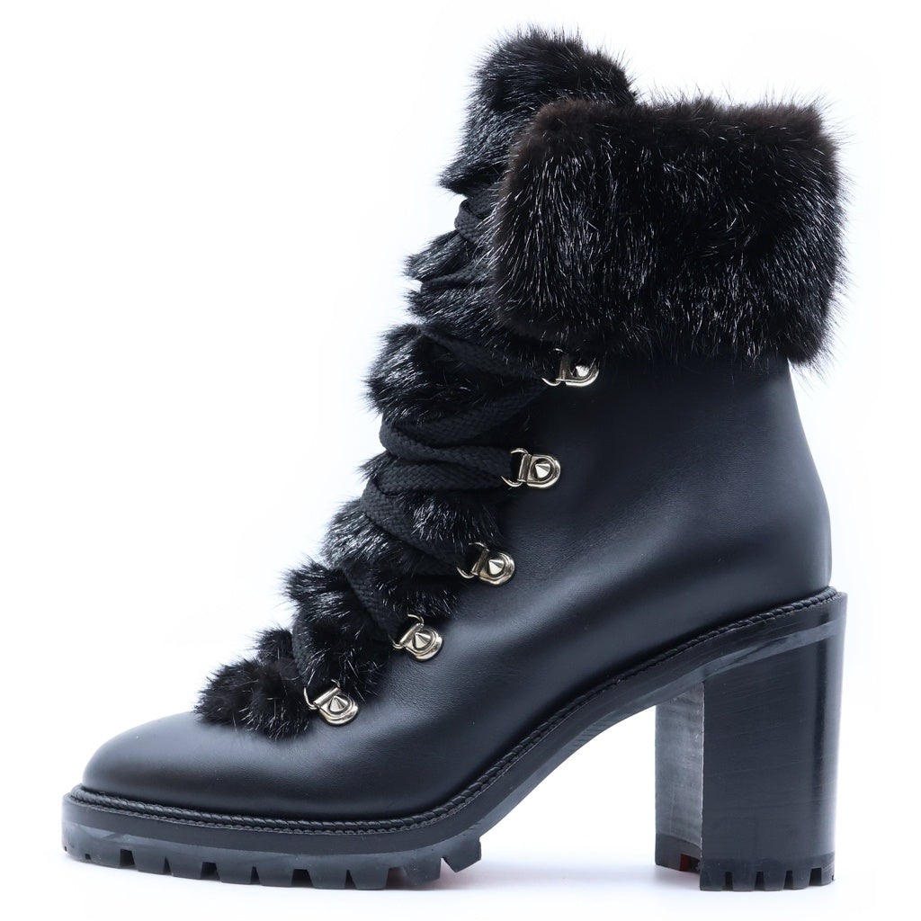 CHRISTIAN LOUBOUTIN(クリスチャンルブタン) Fur Boots レースアップ ファーブーツ レザーハイカットシューズ ブラック レディース