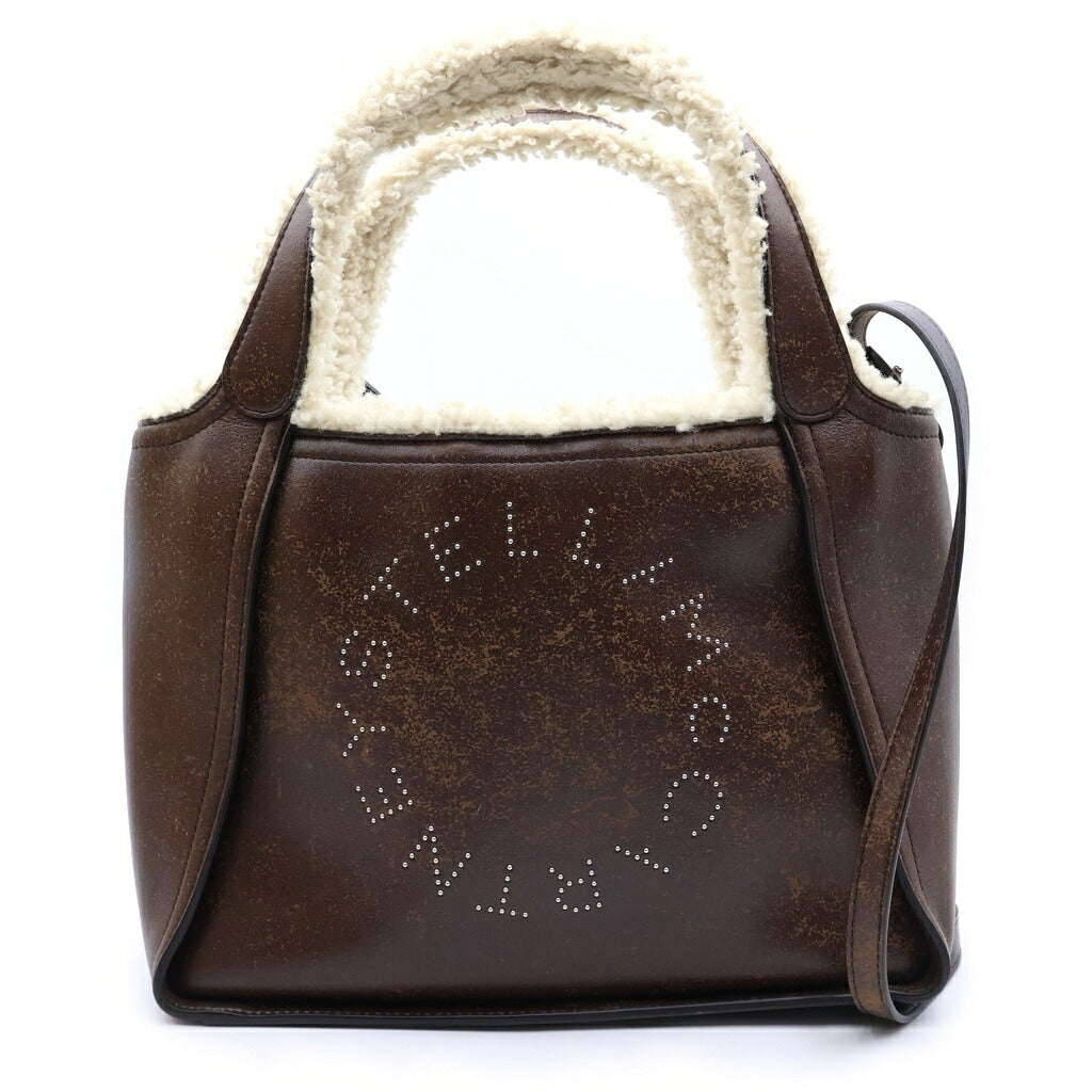 STELLA McCARTNEY(ステラマッカートニー) Logo Plush-Lined Crossbody Tote Bag ロゴ プラッシュライニング ヴィーガンレザー ダメージ加工 ポーチ付き クロスボディ トートバッグ ショルダーバッグ ブラウン